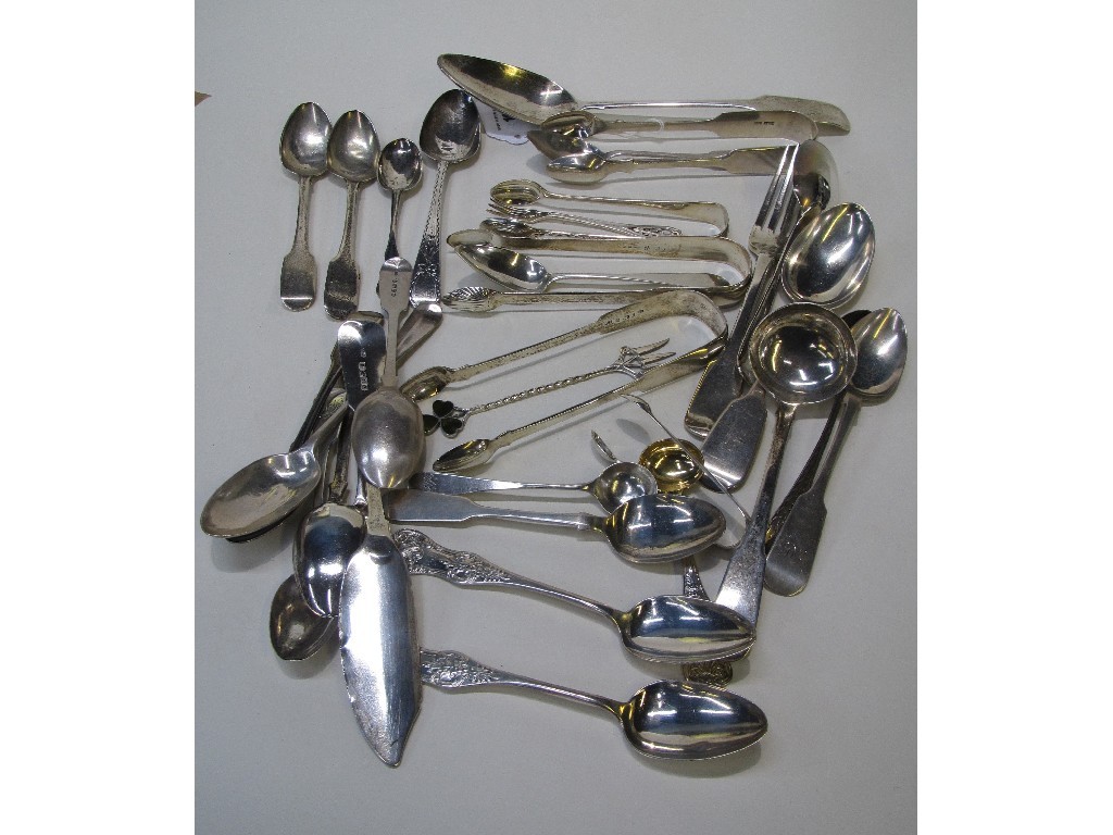 Appraisal: Lot comprising assorted silver spoons forks sugar tongs etc assorted