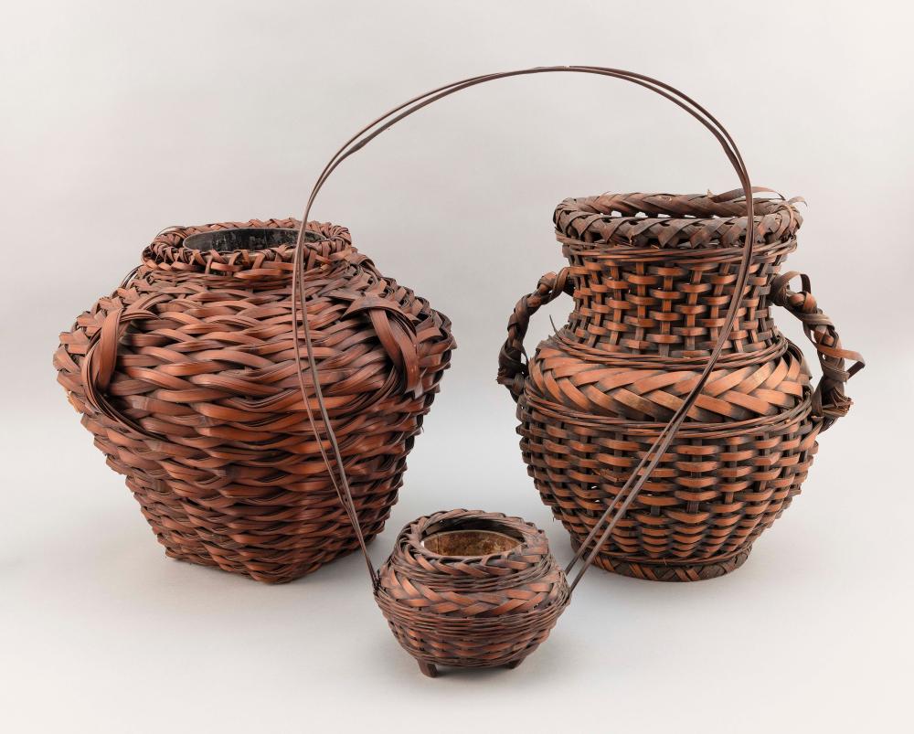 Appraisal: THREE JAPANESE IKEBANA BASKETS TH CENTURYTHREE JAPANESE IKEBANA BASKETS th