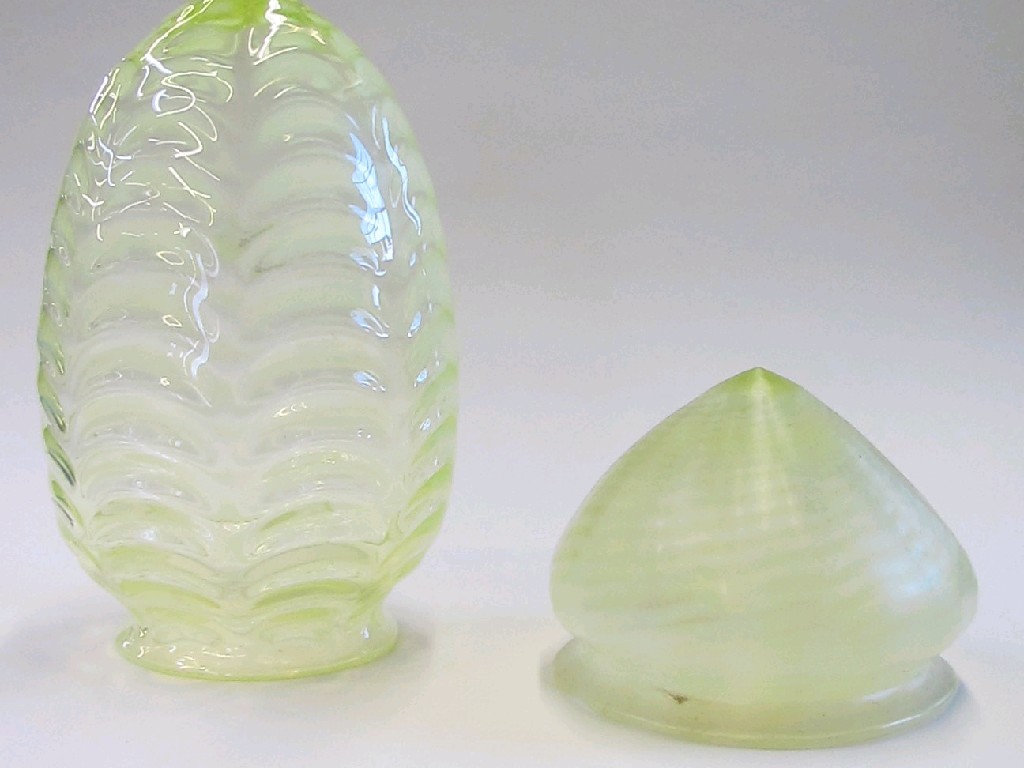 Appraisal: French opalescent moulded glass bowl and two small vaseline glass