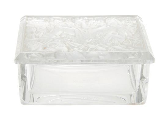 Appraisal: Lalique Molded and Frosted Glass Box with Zodiac decoration etched