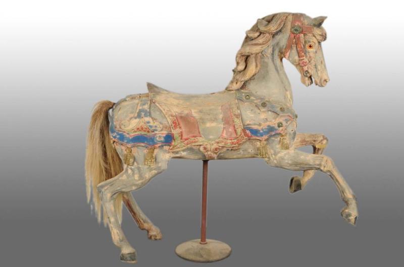 Appraisal: Wooden Carousel Horse Description Glass eyes and jewels Needs restoration