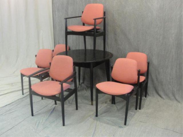 Appraisal: Midcentury Black Lacquer Dining Set Chairs a Table Table has