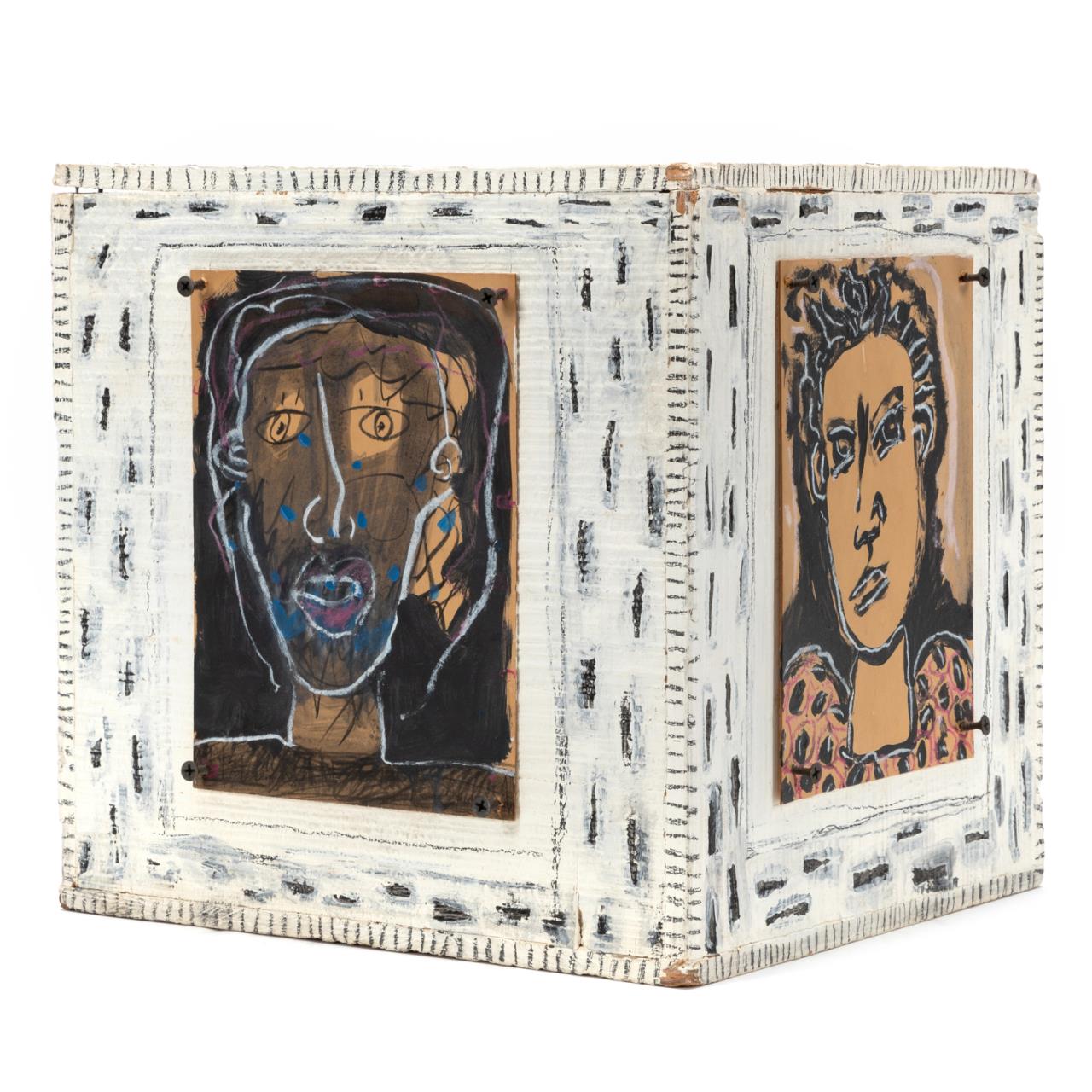 Appraisal: BENJAMIN JONES FOLK ART SCULPTURE BOX W PORTRAITS Benjamin Jones