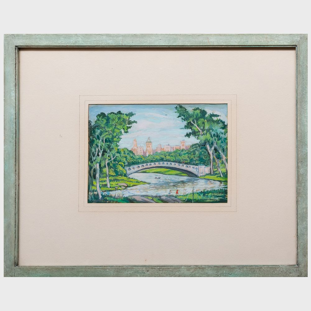 Appraisal: th Century School Central Park Gouache on paper indistinctly signed