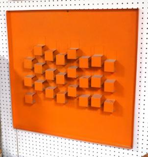 Appraisal: Modernist Orange D Wall Sculpture Painted squar Modernist Orange D