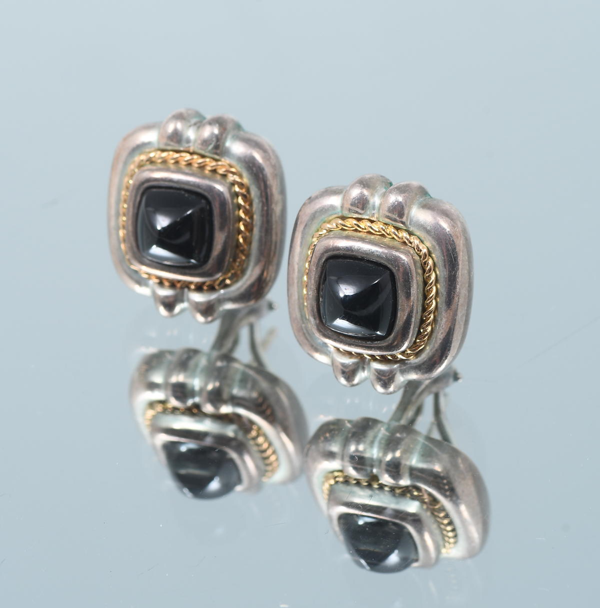 Appraisal: TIFFANY CO STERLING K ONYX CABOCHON EARRINGS Vintage Tiffany Co