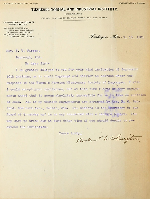 Appraisal: BOOKER T WASHINGTON SIGNED LETTER Signed typed letter on Tuskegee