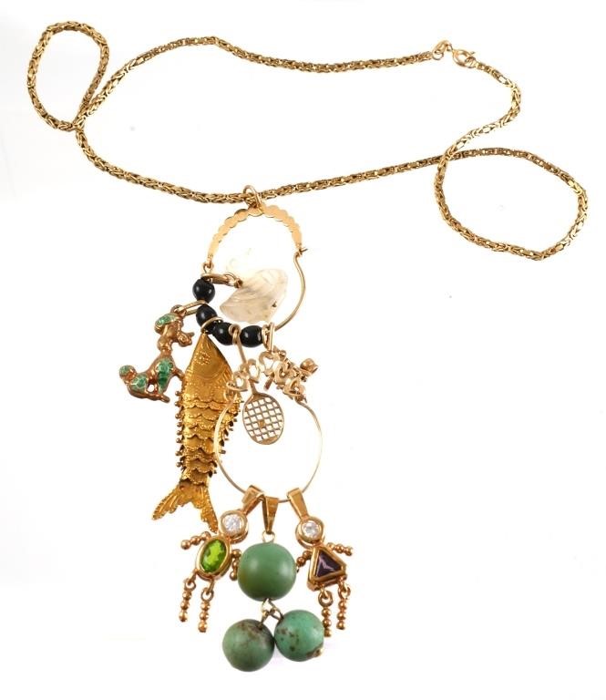 Appraisal: Necklace is set in K yellow gold with articulated fish