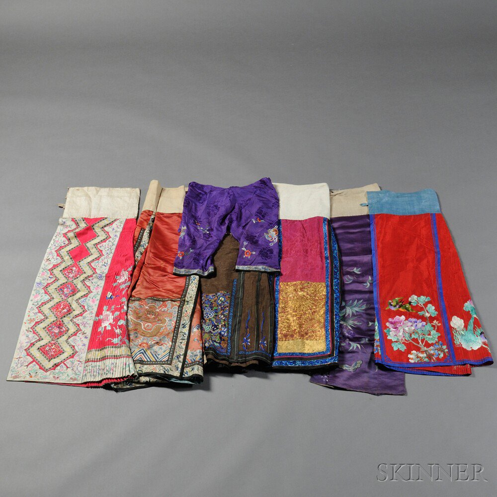 Appraisal: Five Lady's Apron Skirts and Two Pairs of Pants China