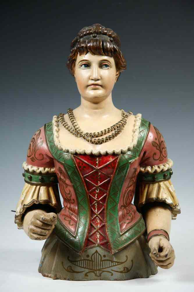 Appraisal: AUTOMATON BUST - th c European hand carved automaton bust