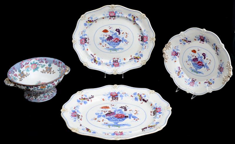 Appraisal: NEST OF THREE OPAQUE CHINA PLATTERS IN THE PORTLAND BASKET