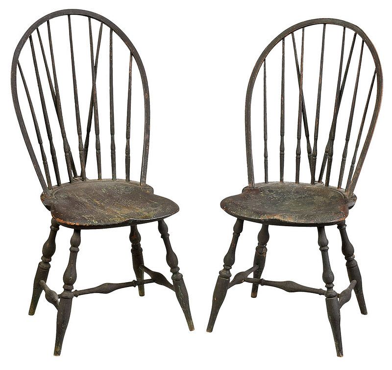 Appraisal: Pair of American Brace Back Windsor Side Chairs branded signature