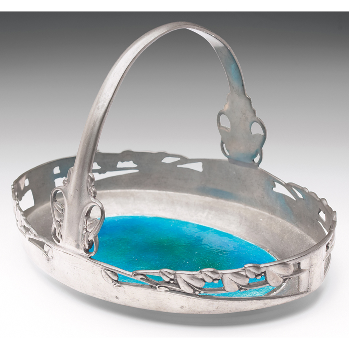 Appraisal: English basket pewter organic designs and an enameled center marked