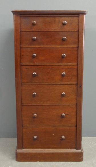 Appraisal: - English mahogany side-lock lingerie chest c with seven drawers