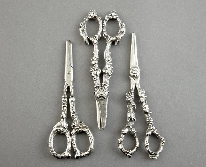 Appraisal: Trio of Sterling and Silverplate Vintage Grape Shears comprised of