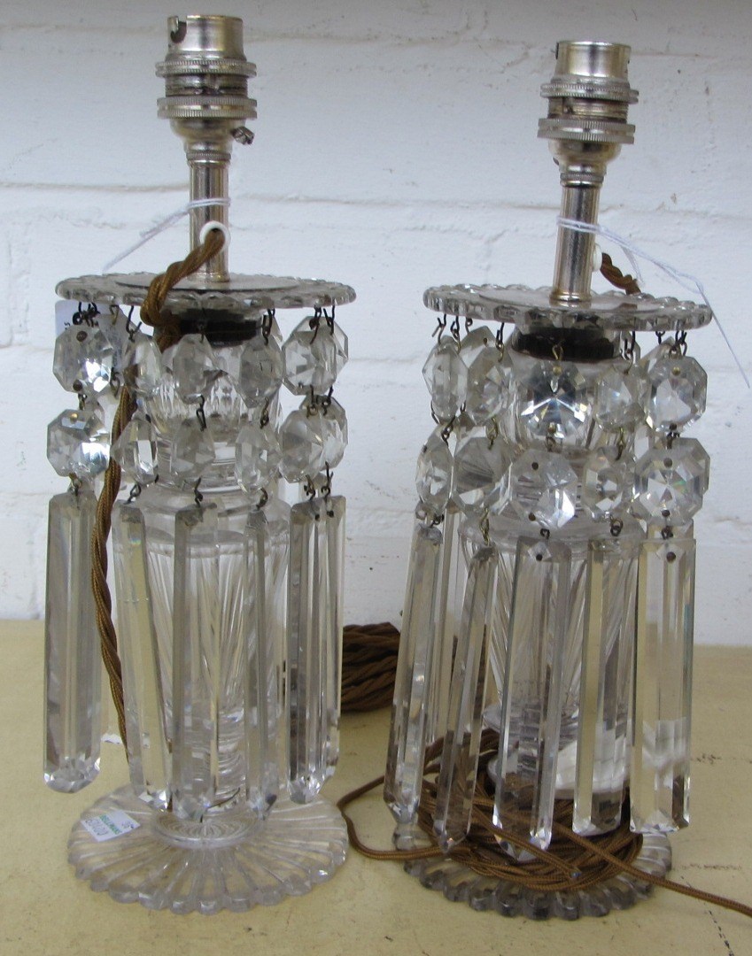 Appraisal: A pair of cut glass lustre table lamps th century