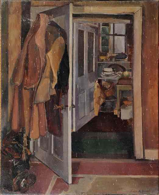 Appraisal: Pamela M Spencer British - Interior looking into the kitchen