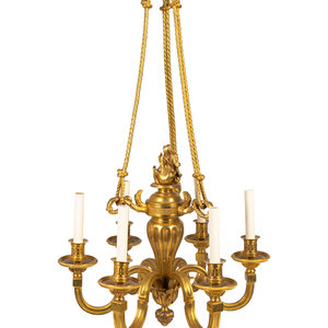 Appraisal: A Louis XIV Style Gilt-Bronze Six-Light Chandelier Height x diameter