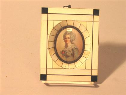 Appraisal: Miniature portrait of a Lady In ebony and bone frame