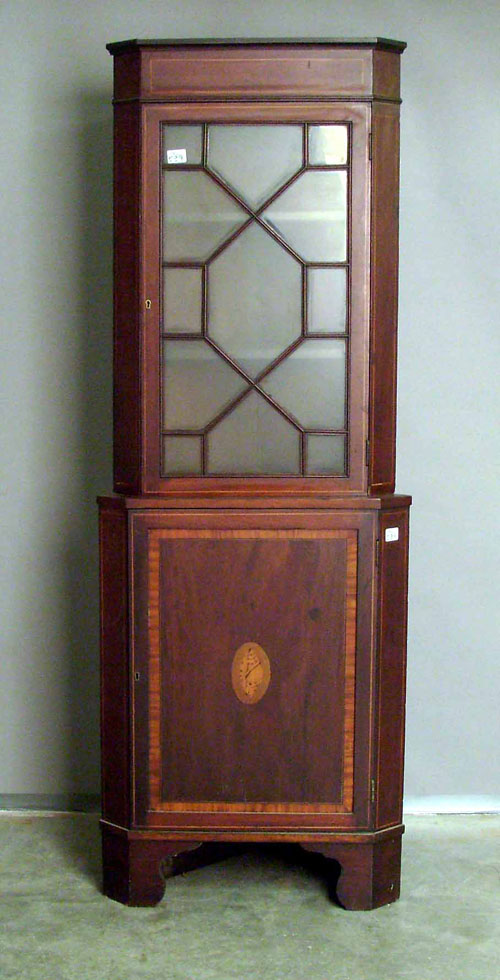 Appraisal: Regency style mahogany -pc corner cupboard late th c h