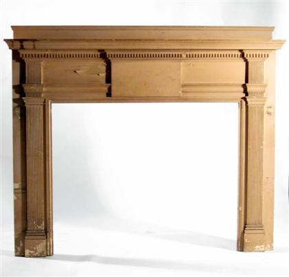 Appraisal: Painted mantel Rectangular top over molded freeze on reeded supports