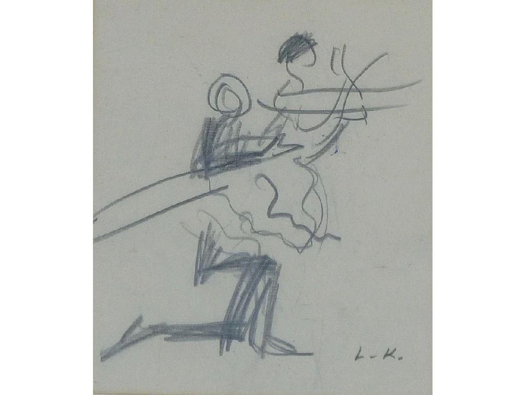 Appraisal: LAURA KNIGHT - BLACK CRAYON SKETCHTwo ballet dancerssigned with intials