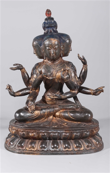 Appraisal: Large Sino-Tibetan bronze seated deity some gilt remaining and polychrome