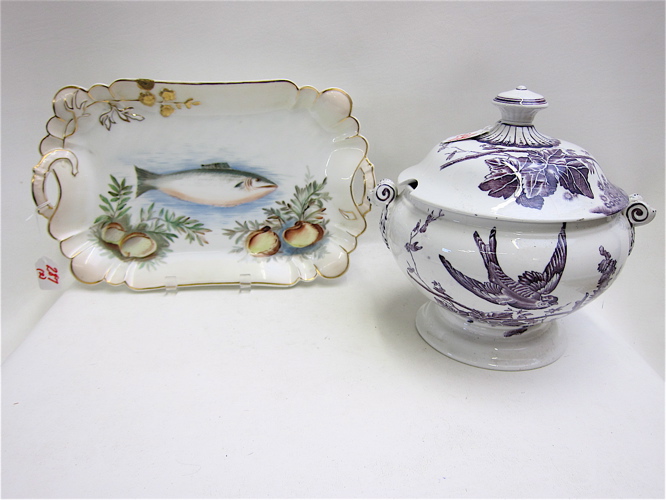 Appraisal: HAVILAND LIMOGES FISH PLATTER AND PORCELAIN SOUP TUREEN The platter