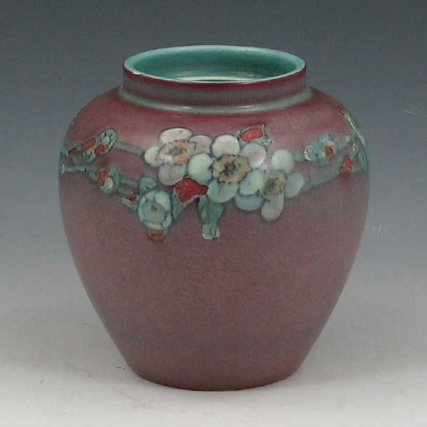 Appraisal: Rookwood Floral Vellum Jar by Sara Sax Colorful Rookwood vellum