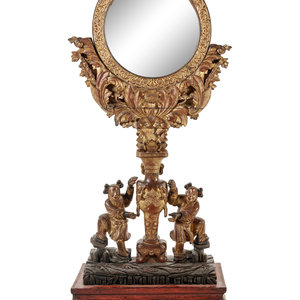 Appraisal: A Chinese Export Giltwood Mirror on Stand th Century Height