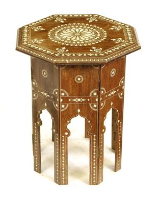 Appraisal: An Anglo-Indian black walnut and bone marquetry octagonal occasional table