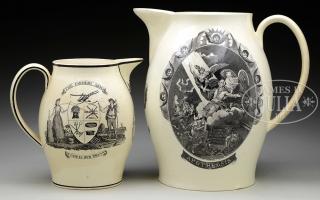 Appraisal: GROUP OF TWO HISTORICAL LIVERPOOL JUGS Jug features the well