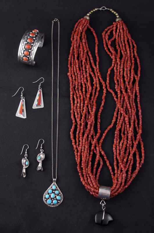 Appraisal: COLLECTION OF NATIVE AMERICAN JEWELRY To include strand coral bead