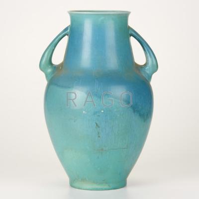 Appraisal: ROOKWOOD Two-handled production vase in blue mat glaze Cincinnati OH