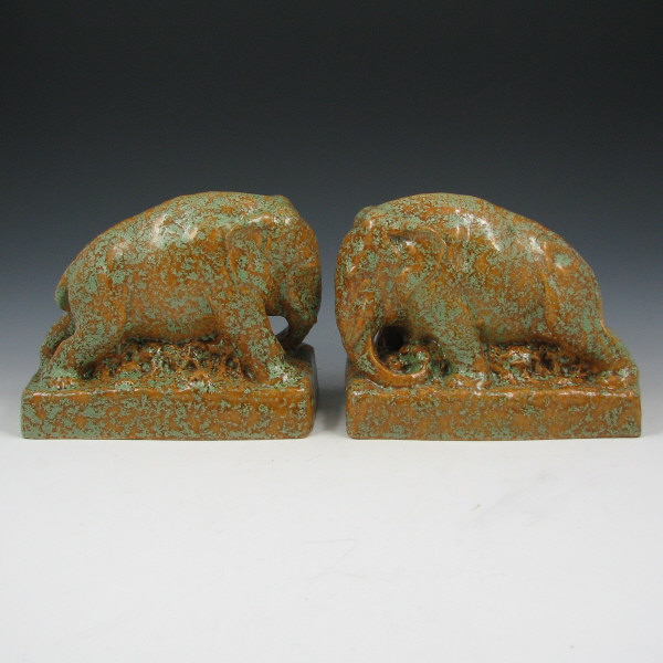 Appraisal: American Terra Cotta Teco Elephant Bookends Pair of American Terra