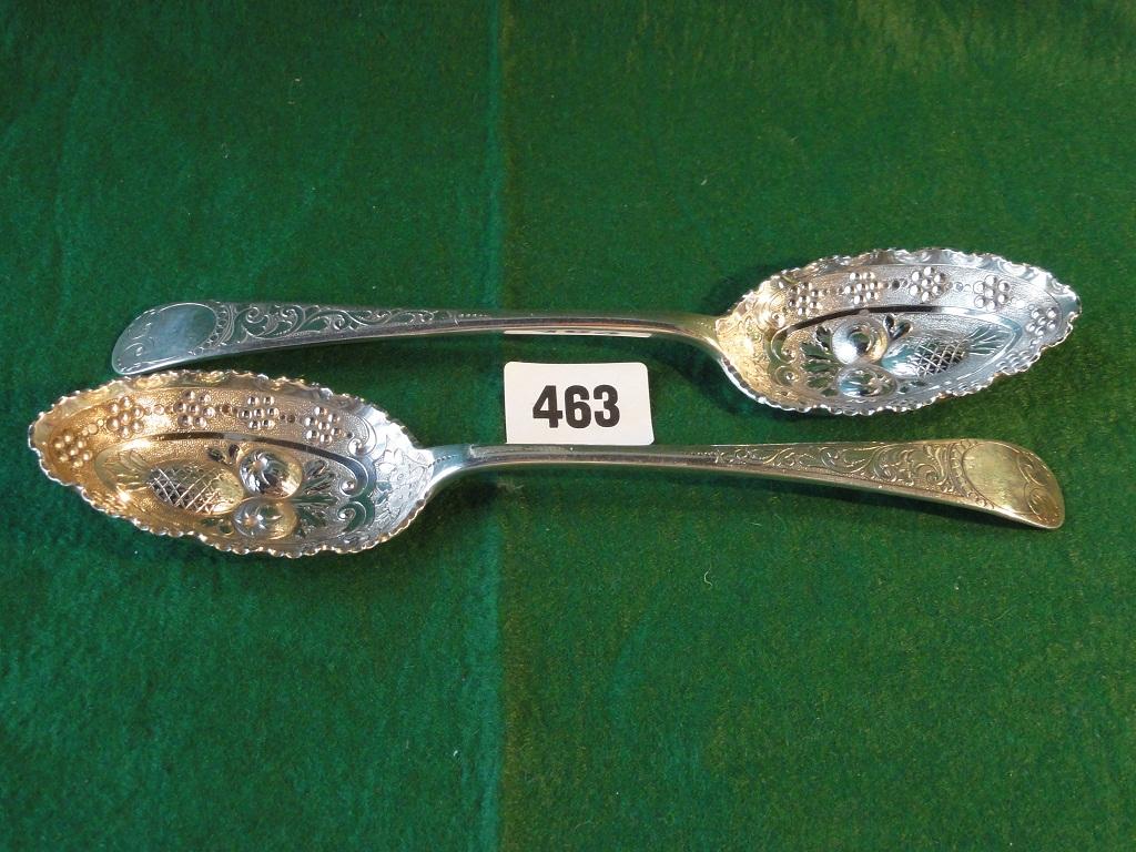 Appraisal: A pair of Mappin Webb silver berry spoons with fruit