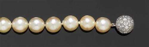 Appraisal: PEARL AND DIAMOND NECKLACE Fastener white gold Classic-elegant necklace of