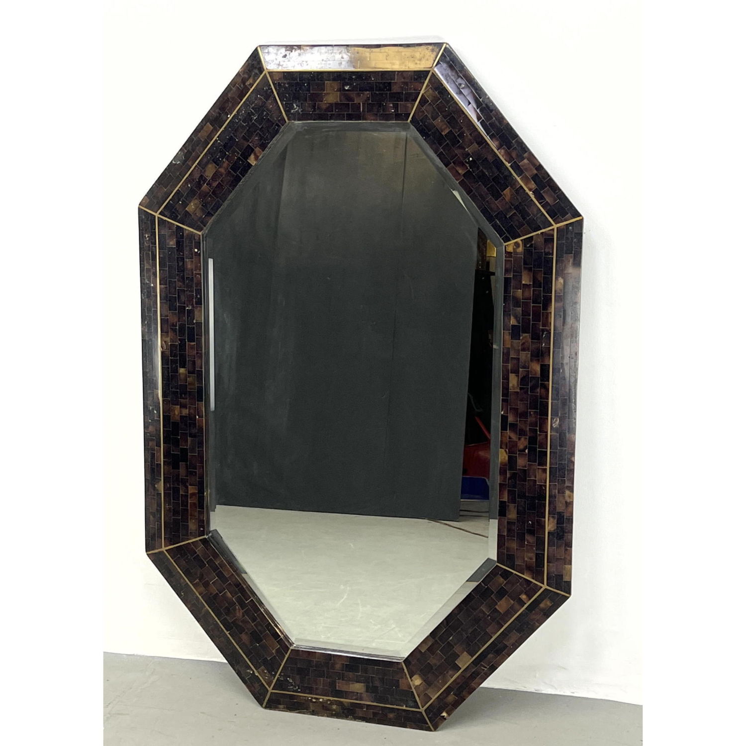 Appraisal: Large Maitland Smith Tessellated Horn Wall Mirror Brass accent Dimensions