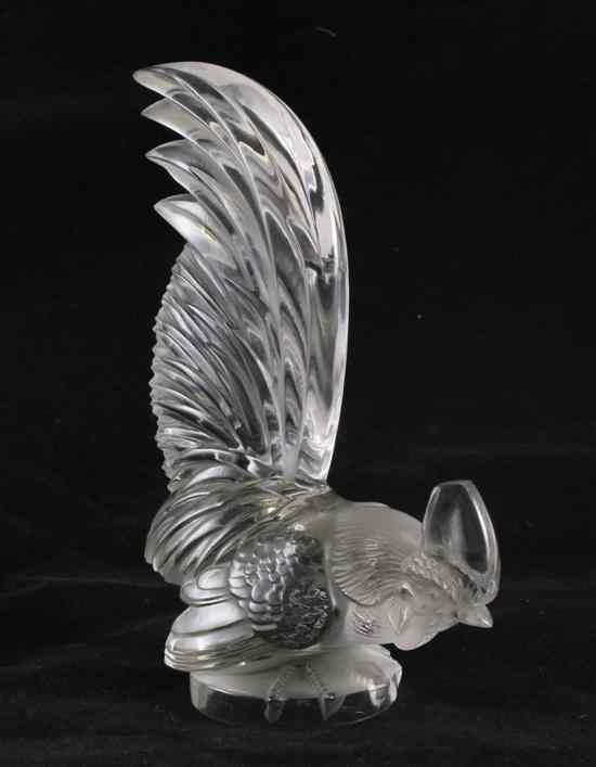 Appraisal: A Lalique glass 'Le Coq Nain' car mascot etched R