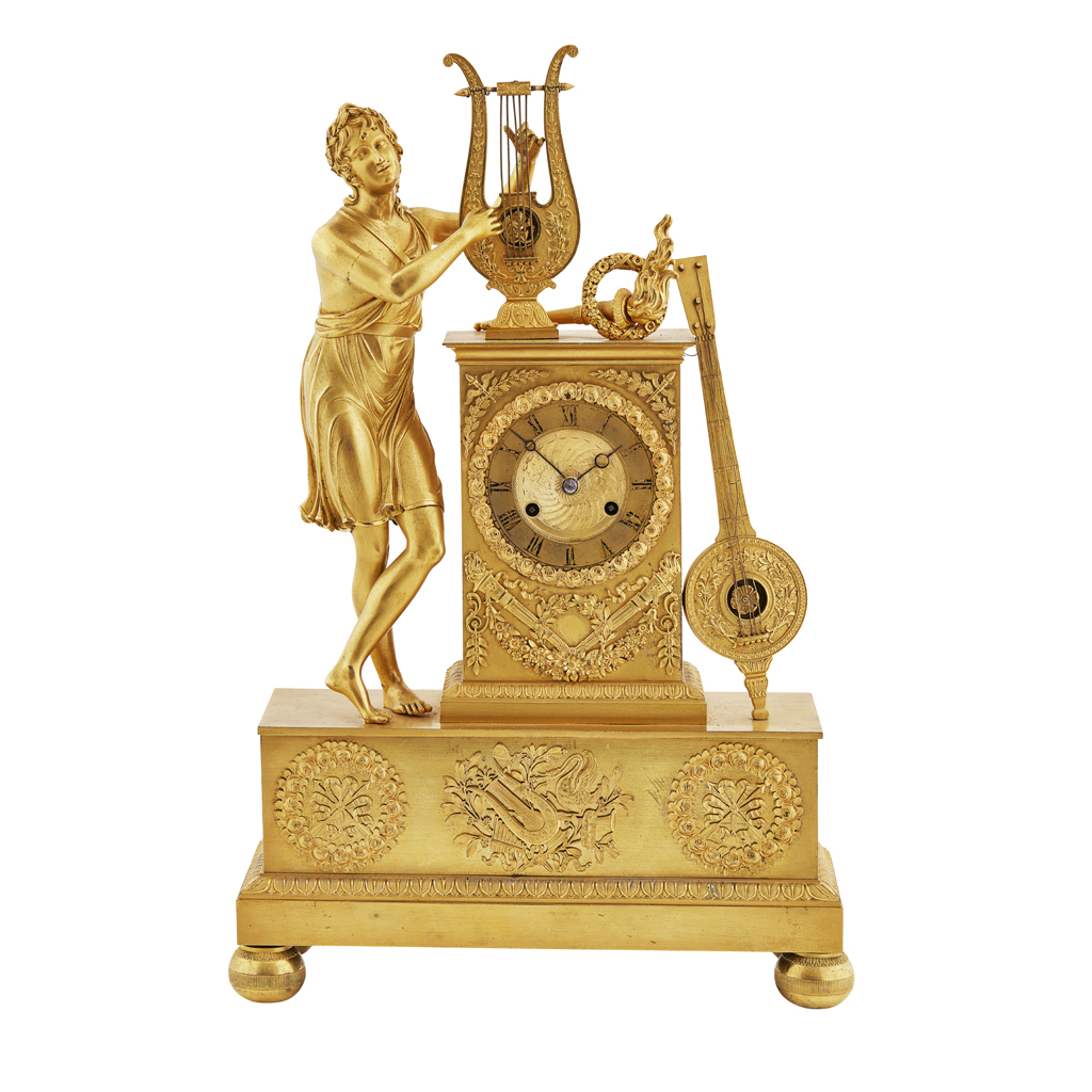 Appraisal: FRENCH EMPIRE GILT BRONZE MANTEL CLOCK EARLY TH CENTURY the