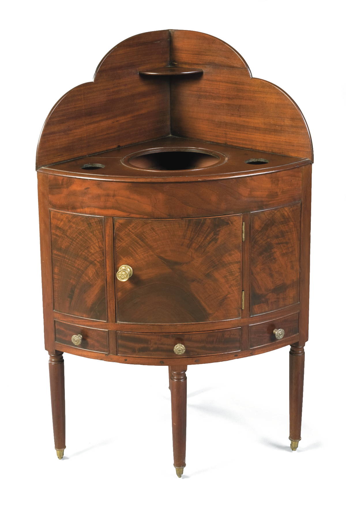 Appraisal: AMERICAN SHERATON MAHOGANY CORNER WASHSTAND WITH SHAPED BACKSPLASH Height inches