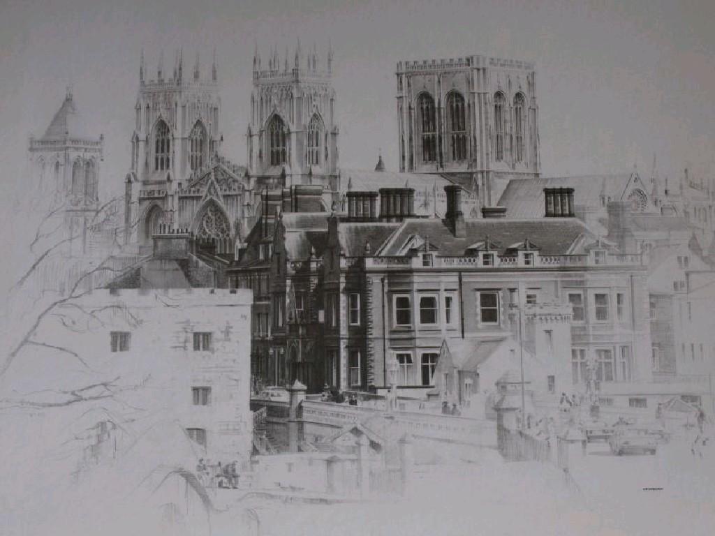 Appraisal: MARC GRIMSHAW PENCIL DRAWING 'York Minister' signed titled verso x