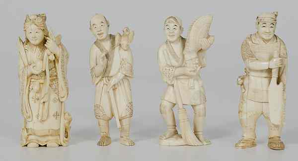 Appraisal: Japanese Ivory Okimono Figures Japan An assembled group of four