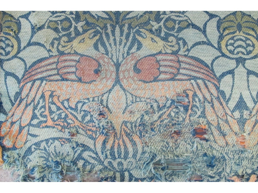 Appraisal: WILLIAM MORRIS - Peacock and Dragon design wool fragments three