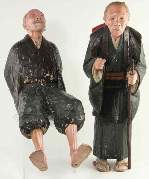 Appraisal: Pair of Carved and Painted Japanese Pilgrims th century full