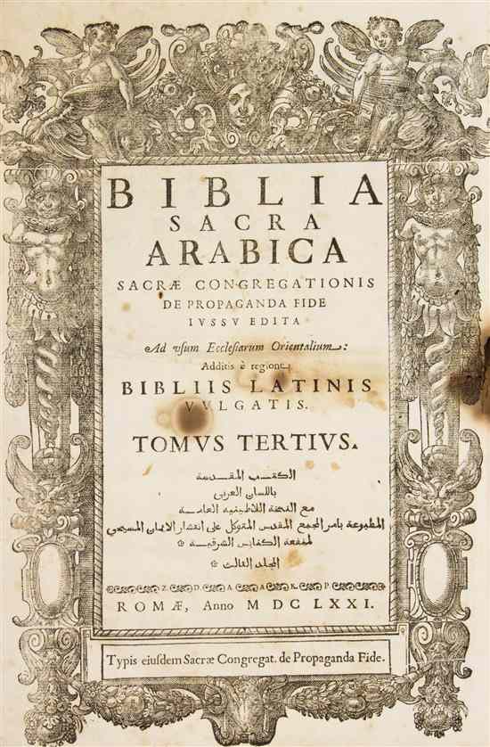 Appraisal: RELIGION BIBLE ARABIC Biblia Sacra Arabica Rome Sacra Congregatio de