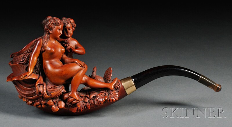 Appraisal: Carved Meerschaum Pipe with Cherub and Nude Woman elaborately carved