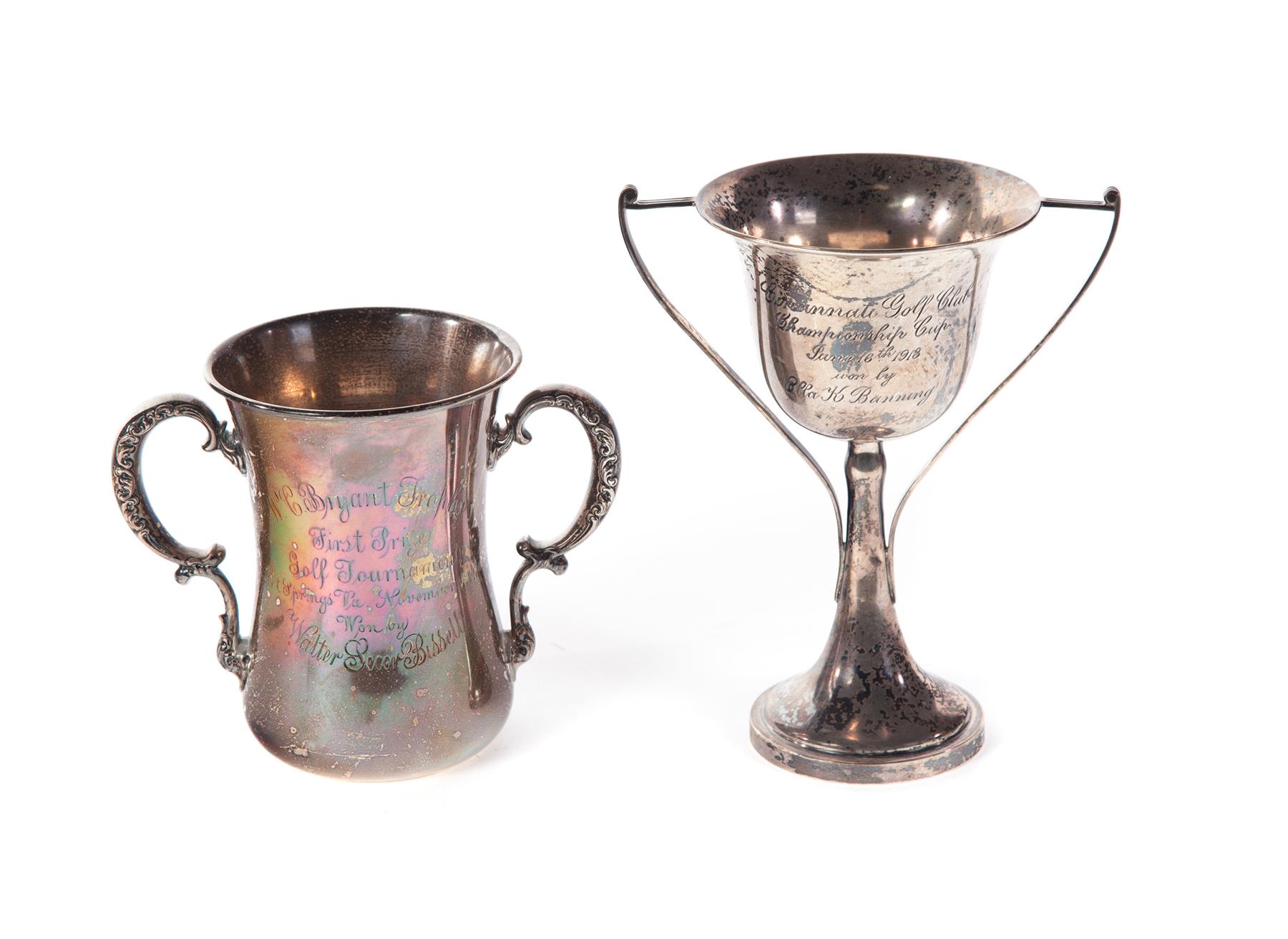 Appraisal: TWO STERLING GOLF TROPHY CUPS Both engraved and marked Sterling