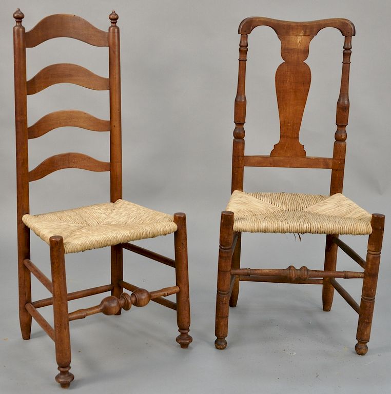 Appraisal: Cherry side chair having four arch ladder back with rush