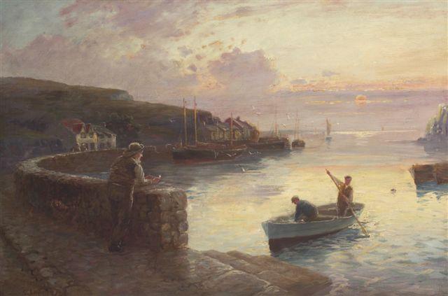 Appraisal: S J HUNTER fl late th century HARBOUR AT SUNSET